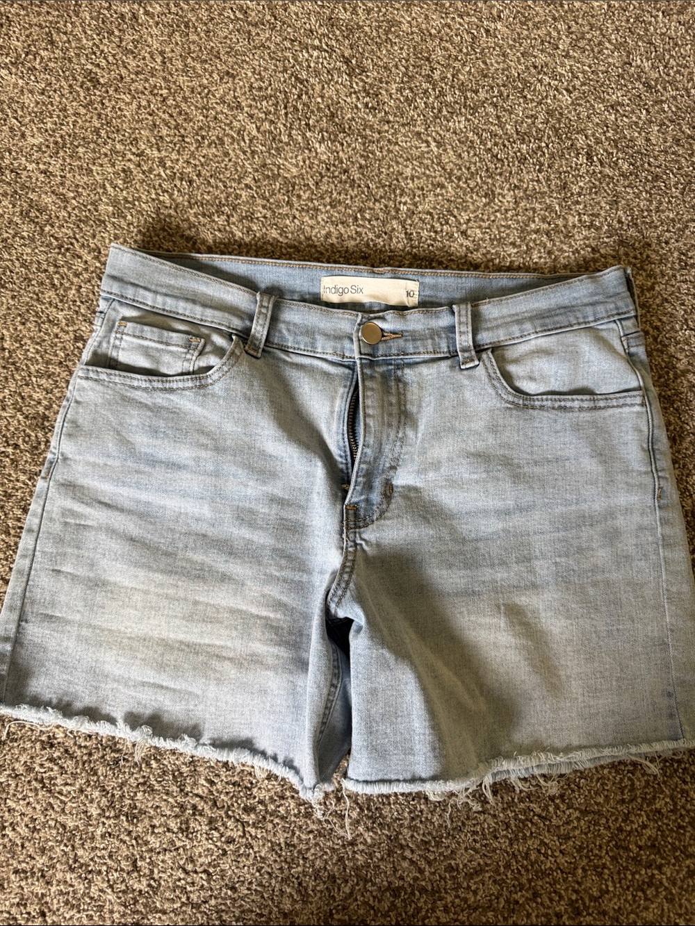 Indigo Six Light Blue Denim Cutoff Shorts with Frayed Hem
